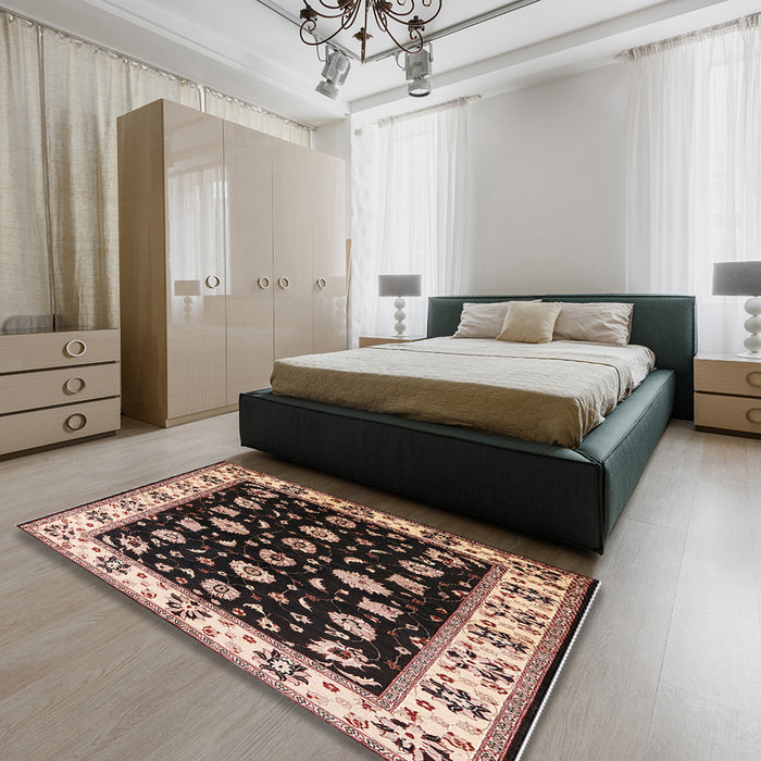 Mid-Century Modern Red Oriental Rug in a Bedroom, urb2880