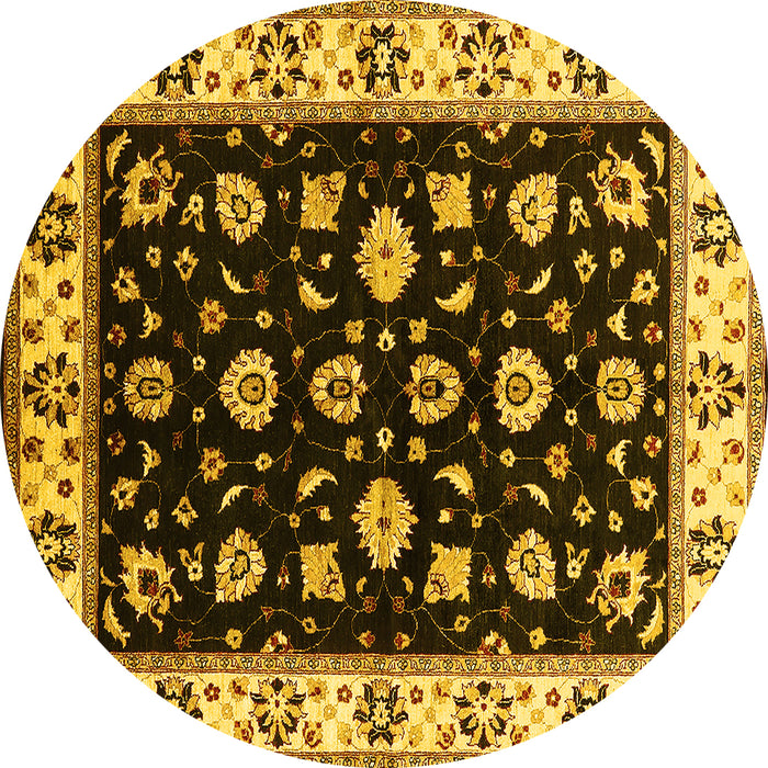 Round Machine Washable Oriental Yellow Traditional Rug, wshurb2880yw
