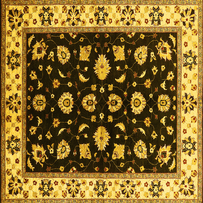 Square Machine Washable Oriental Yellow Traditional Rug, wshurb2880yw