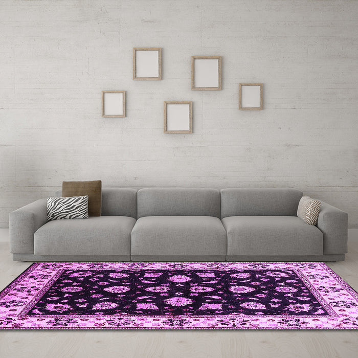 Machine Washable Oriental Purple Traditional Area Rugs in a Living Room, wshurb2880pur