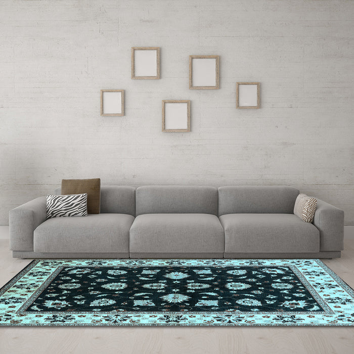 Machine Washable Oriental Light Blue Traditional Rug in a Living Room, wshurb2880lblu