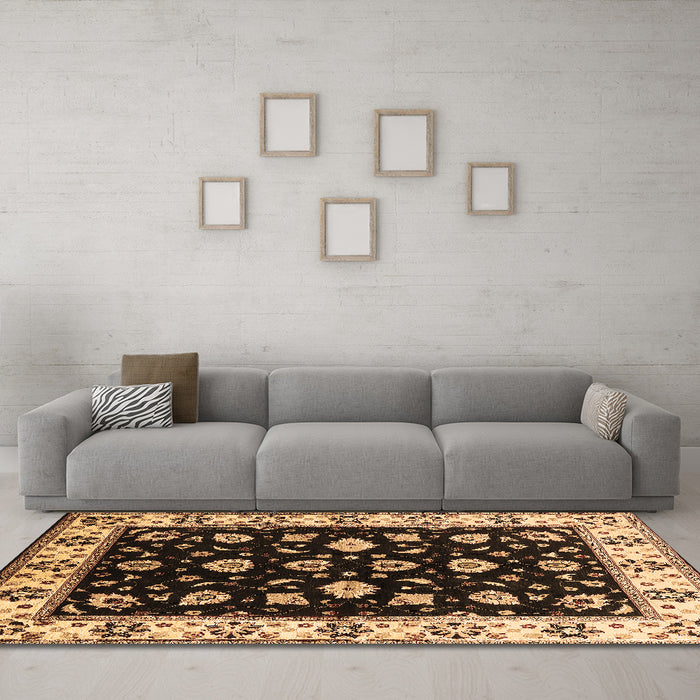 Machine Washable Oriental Brown Traditional Rug in a Living Room,, wshurb2880brn