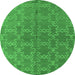 Round Machine Washable Oriental Green Industrial Area Rugs, wshurb2881grn