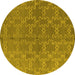 Round Machine Washable Oriental Yellow Industrial Rug, wshurb2881yw