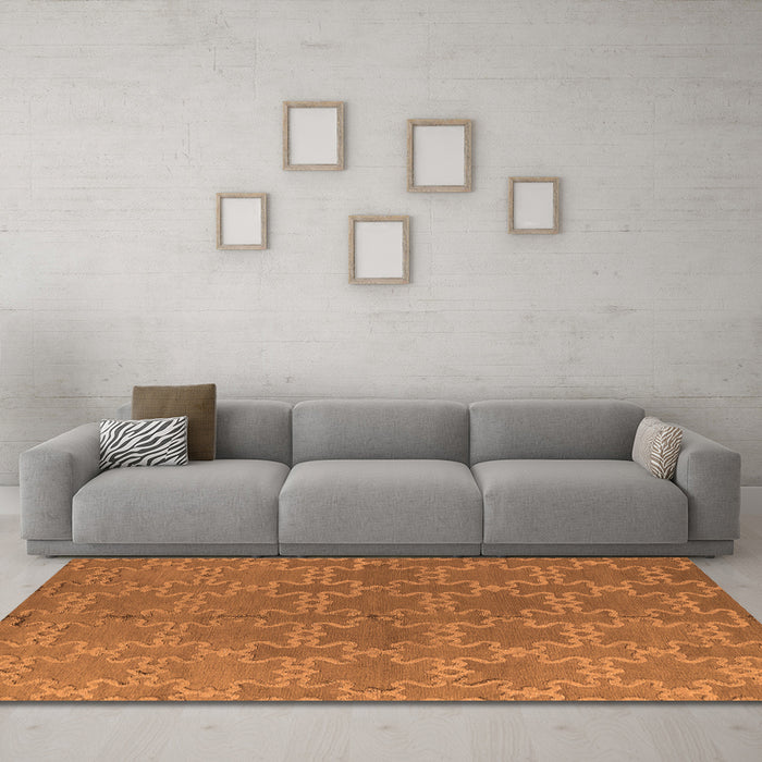 Machine Washable Oriental Orange Industrial Area Rugs in a Living Room, wshurb2881org