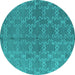 Round Machine Washable Oriental Turquoise Industrial Area Rugs, wshurb2881turq