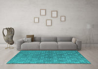 Machine Washable Oriental Turquoise Industrial Rug, wshurb2881turq