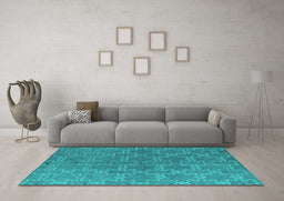 Machine Washable Oriental Turquoise Industrial Area Rugs in a Living Room,, wshurb2881turq