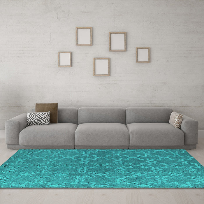 Machine Washable Oriental Turquoise Industrial Area Rugs in a Living Room,, wshurb2881turq