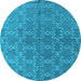 Round Machine Washable Oriental Light Blue Industrial Rug, wshurb2881lblu