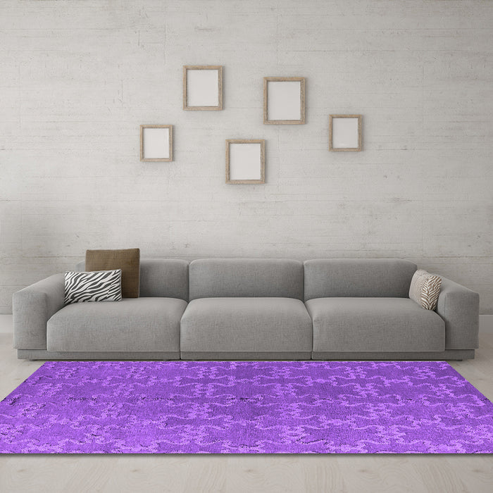 Machine Washable Oriental Purple Industrial Area Rugs in a Living Room, wshurb2881pur