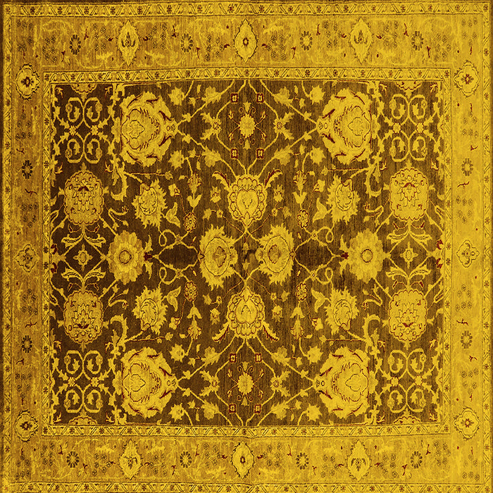 Square Machine Washable Oriental Yellow Traditional Rug, wshurb2883yw
