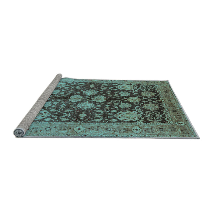 Sideview of Machine Washable Oriental Light Blue Traditional Rug, wshurb2883lblu