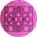 Round Machine Washable Oriental Pink Traditional Rug, wshurb2883pnk