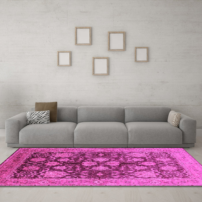 Machine Washable Oriental Pink Traditional Rug in a Living Room, wshurb2883pnk