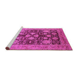 Sideview of Machine Washable Oriental Pink Traditional Rug, wshurb2883pnk