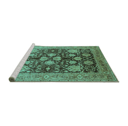 Sideview of Machine Washable Oriental Turquoise Traditional Area Rugs, wshurb2883turq