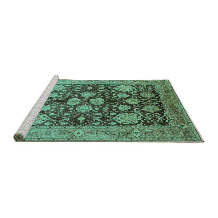 Sideview of Machine Washable Oriental Turquoise Traditional Area Rugs, wshurb2883turq