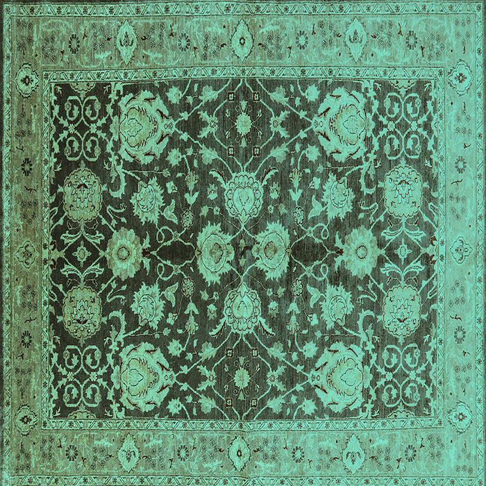 Square Oriental Turquoise Traditional Rug, urb2883turq