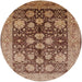 Round Mid-Century Modern Brown Sand Brown Oriental Rug, urb2883