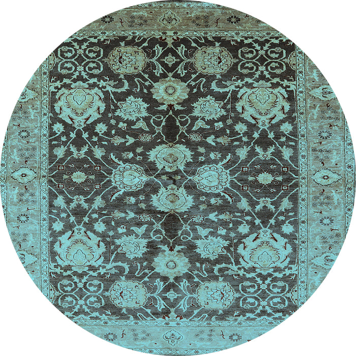 Round Oriental Light Blue Traditional Rug, urb2883lblu
