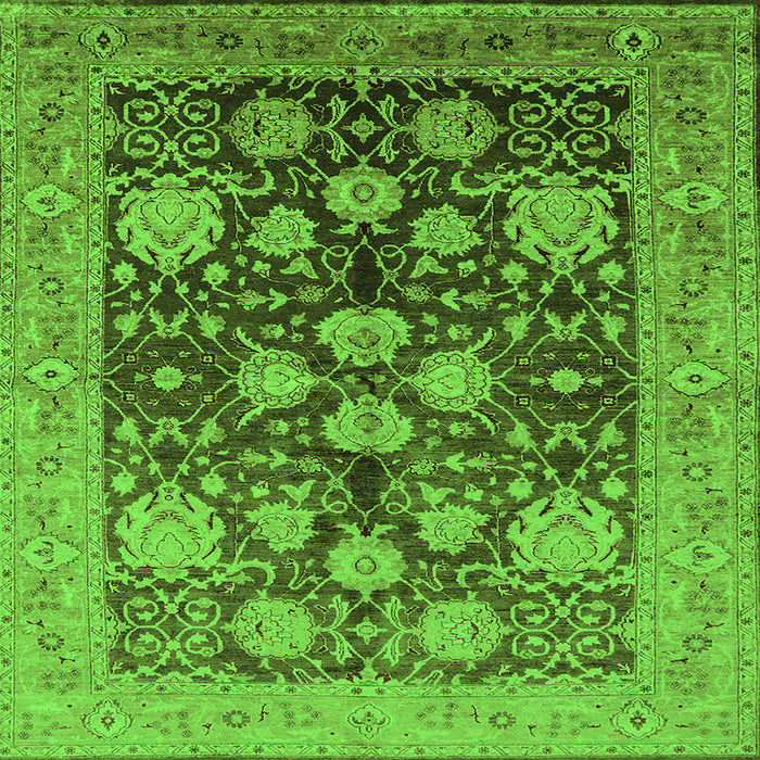 Square Machine Washable Oriental Green Traditional Area Rugs, wshurb2883grn