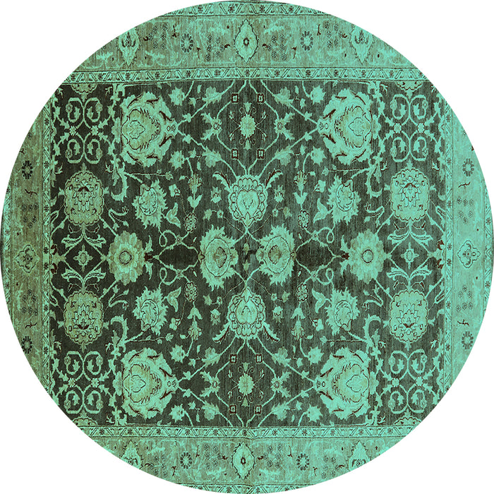 Round Oriental Turquoise Traditional Rug, urb2883turq