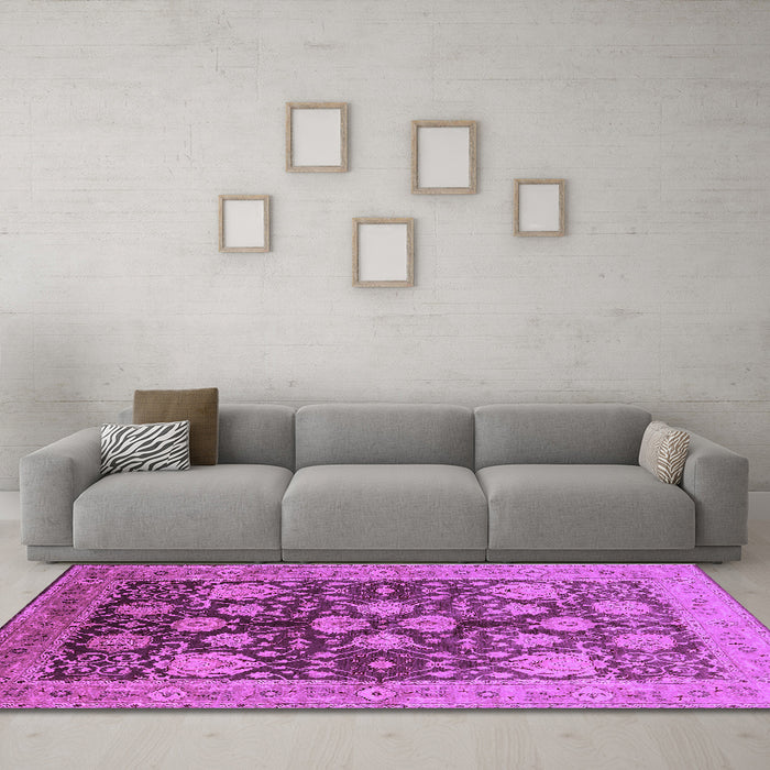 Machine Washable Oriental Purple Traditional Area Rugs in a Living Room, wshurb2883pur
