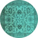 Round Oriental Turquoise Traditional Rug, urb2884turq