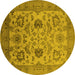 Round Machine Washable Oriental Yellow Traditional Rug, wshurb2884yw