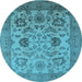 Round Machine Washable Oriental Light Blue Traditional Rug, wshurb2884lblu