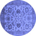 Round Machine Washable Oriental Blue Traditional Rug, wshurb2884blu