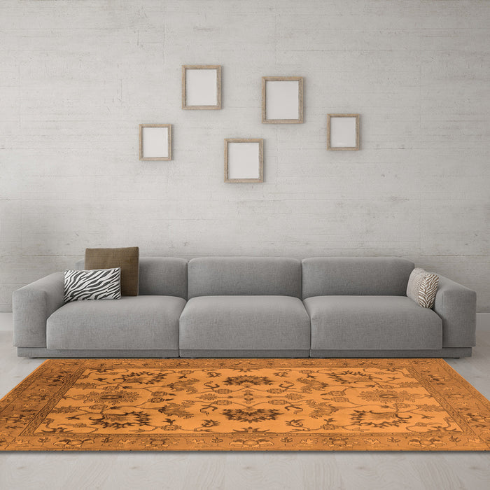 Machine Washable Oriental Orange Traditional Area Rugs in a Living Room, wshurb2884org