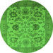 Round Machine Washable Oriental Green Traditional Area Rugs, wshurb2884grn