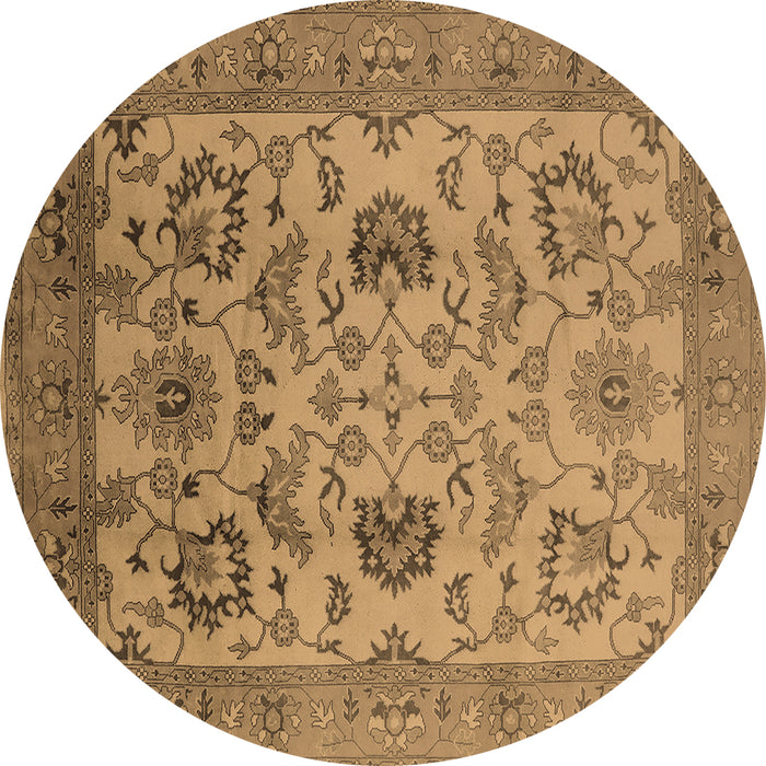 Round Oriental Brown Traditional Rug, urb2884brn