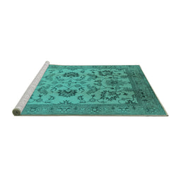 Sideview of Machine Washable Oriental Turquoise Traditional Area Rugs, wshurb2884turq
