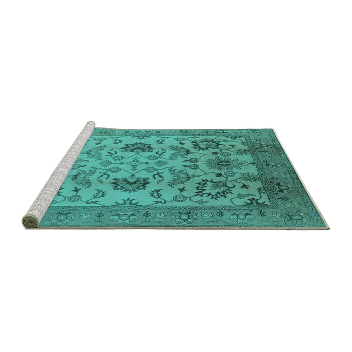 Sideview of Machine Washable Oriental Turquoise Traditional Area Rugs, wshurb2884turq