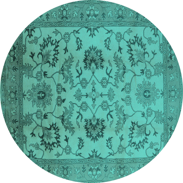 Round Machine Washable Oriental Turquoise Traditional Area Rugs, wshurb2884turq