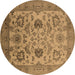 Round Machine Washable Oriental Brown Traditional Rug, wshurb2884brn