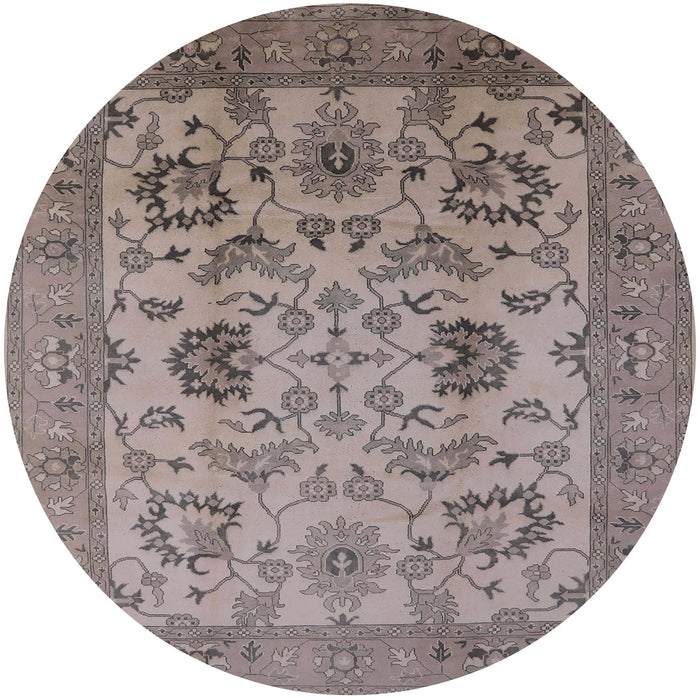Round Mid-Century Modern Puce Purple Oriental Rug, urb2884