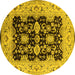 Round Machine Washable Oriental Yellow Traditional Rug, wshurb2885yw