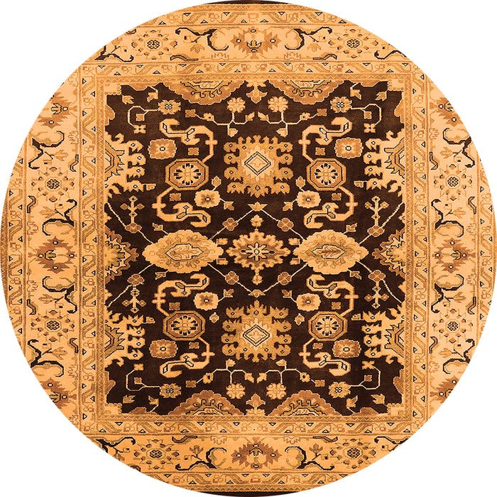 Round Machine Washable Oriental Orange Traditional Area Rugs, wshurb2885org
