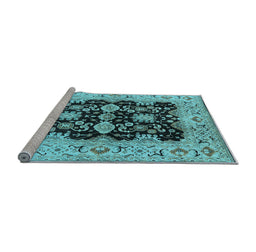 Sideview of Machine Washable Oriental Light Blue Traditional Rug, wshurb2885lblu
