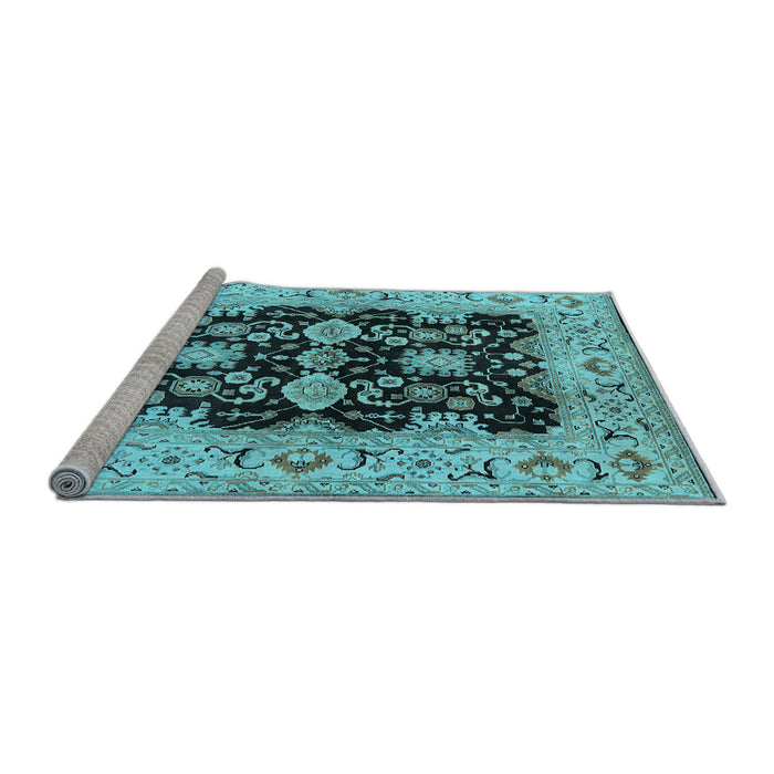 Sideview of Machine Washable Oriental Light Blue Traditional Rug, wshurb2885lblu