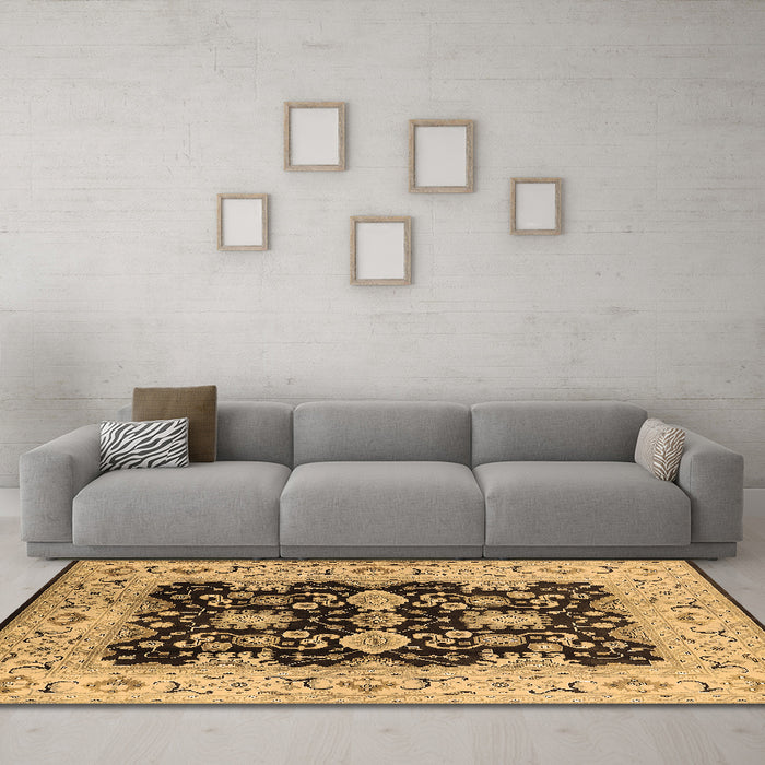 Machine Washable Oriental Brown Traditional Rug in a Living Room,, wshurb2885brn