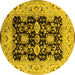 Round Oriental Yellow Traditional Rug, urb2885yw