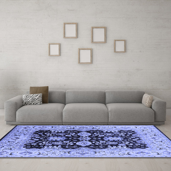 Machine Washable Oriental Blue Traditional Rug in a Living Room, wshurb2885blu