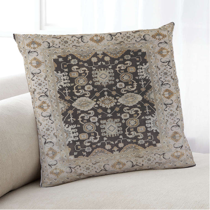 Lifestyle Image of Mid-Century Modern Urban Square Dark Brown Throw Pillow, 18 inch by 18 inch, pwurb2885