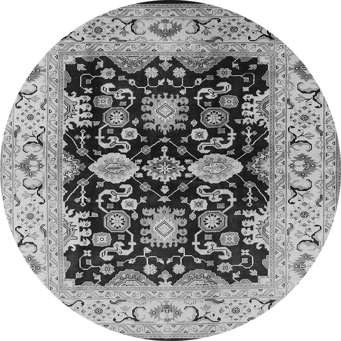 Round Machine Washable Oriental Gray Traditional Rug, wshurb2885gry