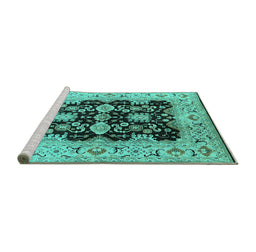 Sideview of Machine Washable Oriental Turquoise Traditional Area Rugs, wshurb2885turq